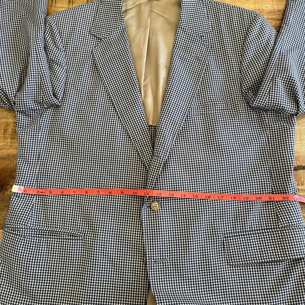 Vintage Orvis Gingham Check Blazer Mens 46R Navy Tan Sport Coat Union Made USA - Picture 16 of 16